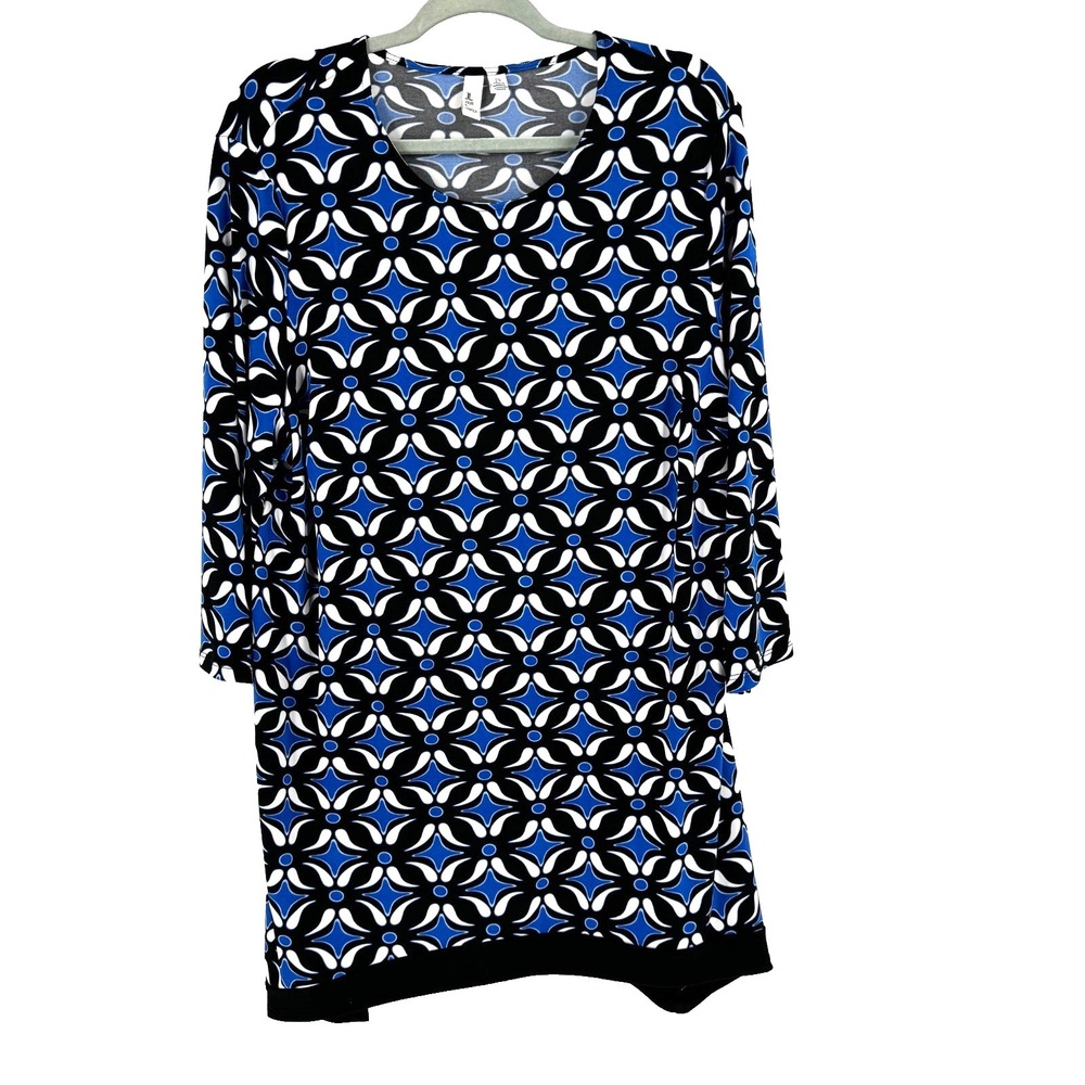 Jules & Leopold Liquid Knit Long Line Tunic Top Women's 2X Blue Geometric Floral